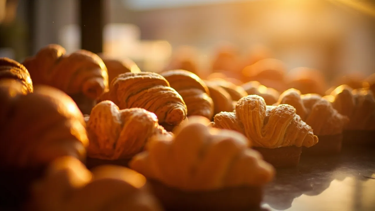 Frische Croissants und Kuchen auf der Theke